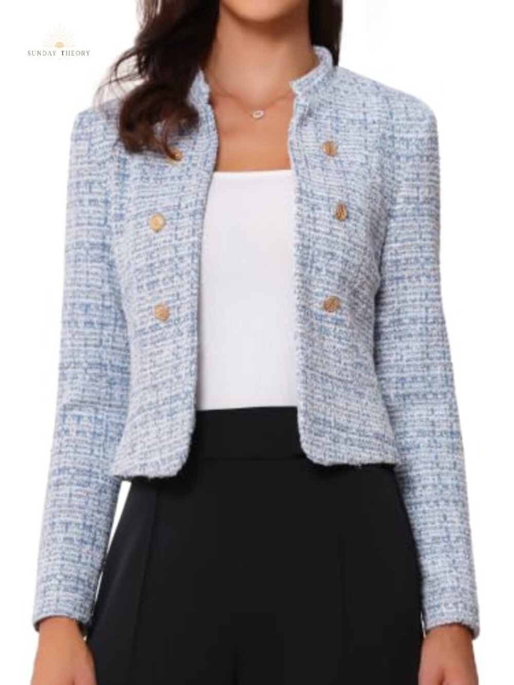 Vintage Tweed Cropped Blazer Business Open Front Jacket